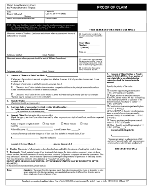 US Bankruptcy Court Proof of Claim Form
