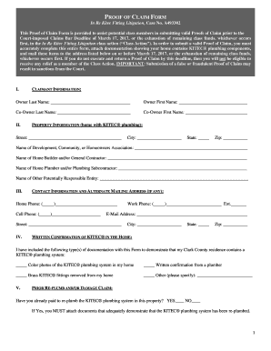 Proof of Claim Form for Kitec Fitting Litigation