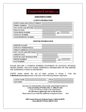 Assignment Form for Debt Collection