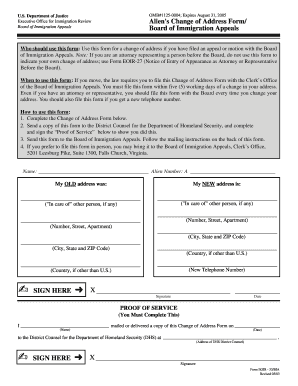 Alien's Change of Address Form