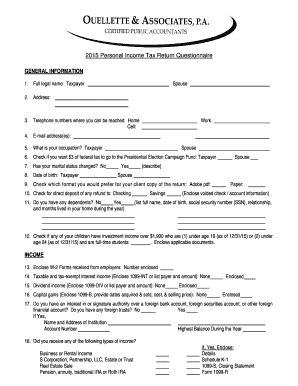 2015 Personal Income Tax Return Questionnaire