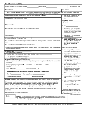 US Bankruptcy Court Proof of Claim Form