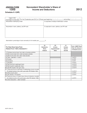 Arizona Nonresident Shareholder's Schedule K-1(NR) Form