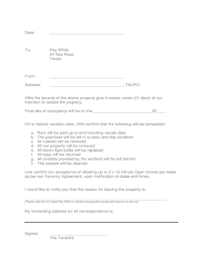 New Zealand Tenant Vacate Notice