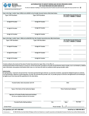 Authorization to Modify BCBSM and BCN Provider Codes
