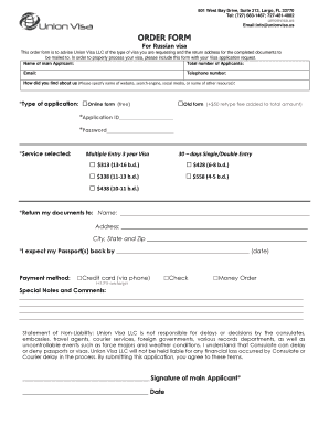 Russian Visa Order Form