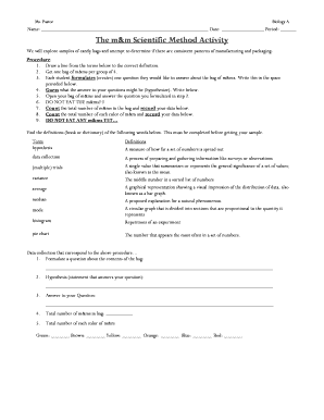 Biology M&M Scientific Method Activity Worksheet