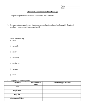 Circulation and Gas Exchange Worksheet