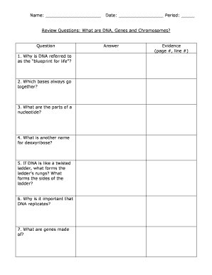 DNA, Genes and Chromosomes Worksheet