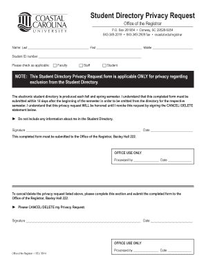 Student Directory Privacy Request Form