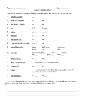 Human Traits Inventory Form