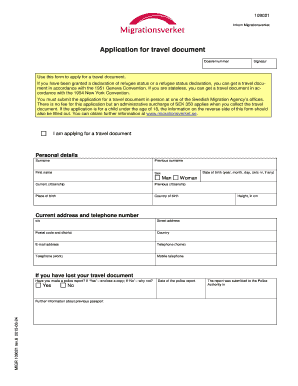 Application for travel document form 109021