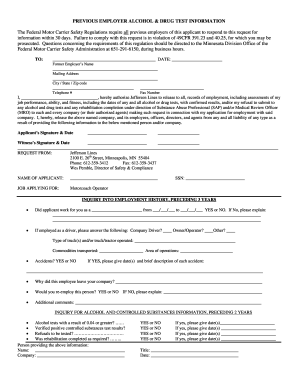 Previous Employer Alcohol & Drug Test Information