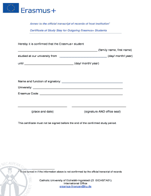 Erasmus+ Study Stay Certificate
