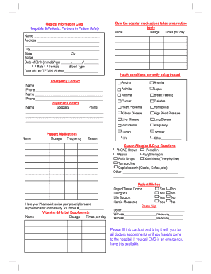 Medical Information Card