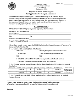 Monterey County Fee Waiver Request
