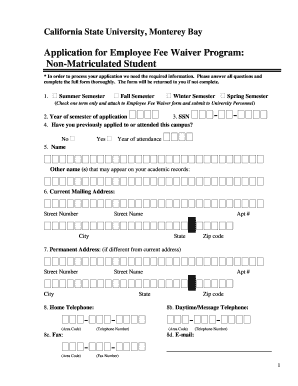 California State University Employee Fee Waiver Application
