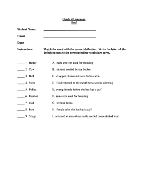 Grade 4 Beef Education Worksheets