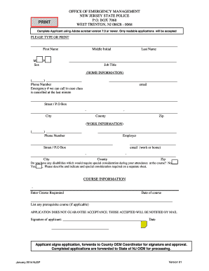 New Jersey Emergency Management Course Application