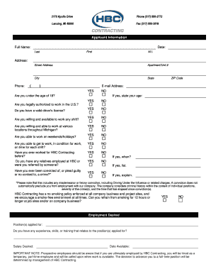 HBC Contracting Employment Application