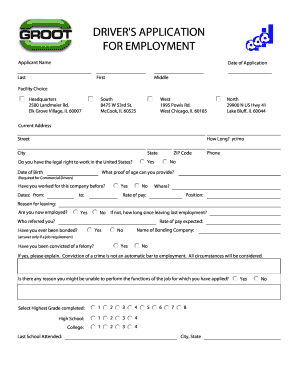 Driver's Employment Application Form