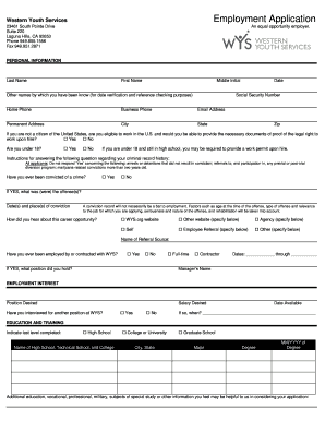 Western Youth Services Employment Application