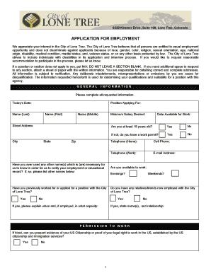 City of Lone Tree Employment Application