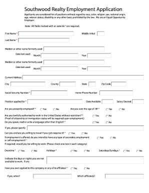 Southwood Realty Employment Application