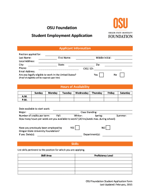 OSU Foundation Student Employment Application