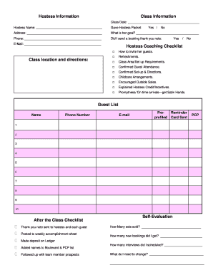 Hostess Information Class Form