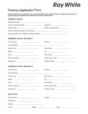 Ray White Real Estate Tenancy Application Form