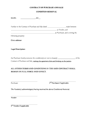 Contract of Purchase and Sale Condition Removal