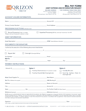 Bill Pay Form for Asset Expense