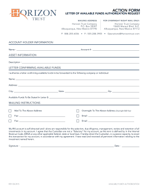 IRA Available Funds Authorization Request