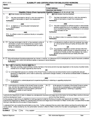 WIOA-5 Eligibility Form for Dislocated Workers