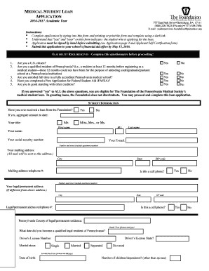 Pennsylvania Medical Student Loan Application