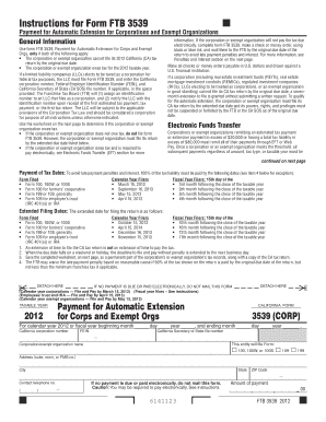 Form FTB 3539 Payment for Automatic Extension