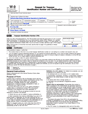 IRS Form W-9 Request for Taxpayer Identification