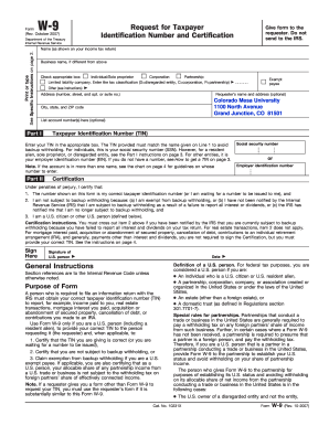 Form W-9 Request for Taxpayer Identification Number and Certification