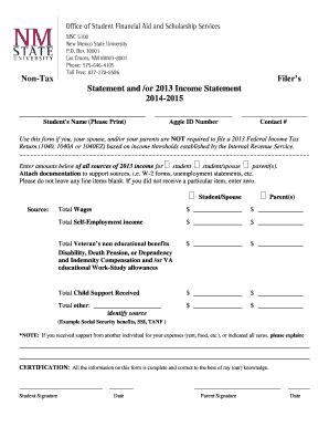 Non-Tax Filer's Statement and Income Statement