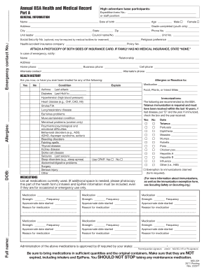 Annual BSA Health and Medical Record