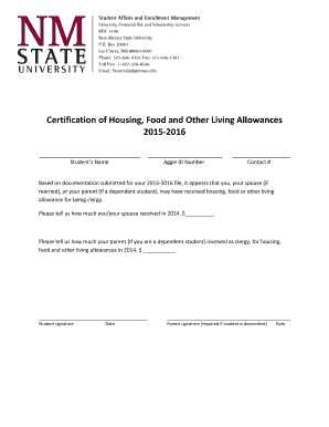 Certification of Housing, Food and Other Living Allowances
