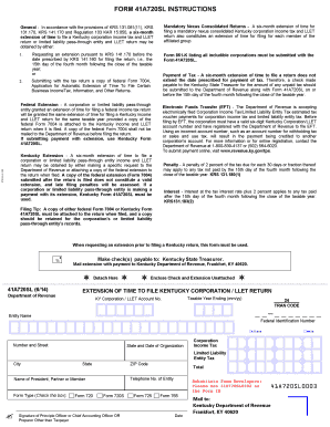 Kentucky Corporation Income Tax and LLET Extension Form 41A720SL
