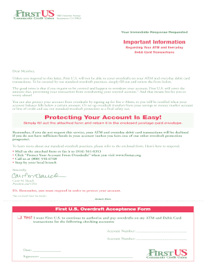 First U.S. Overdraft Acceptance Form