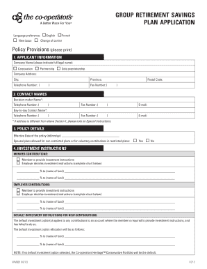 Group Retirement Savings Plan Application