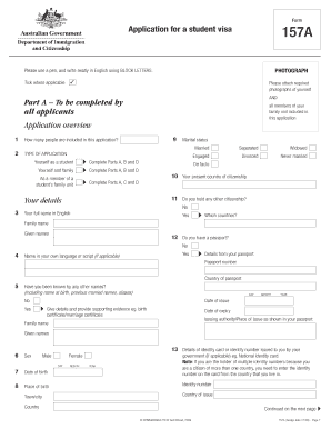 Australian Student Visa Application Form 157A
