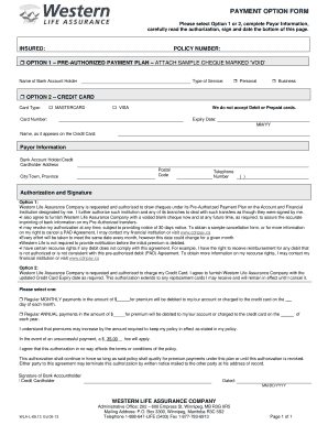 Western Life Assurance Payment Option Form
