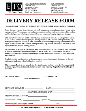 Delivery Release Form