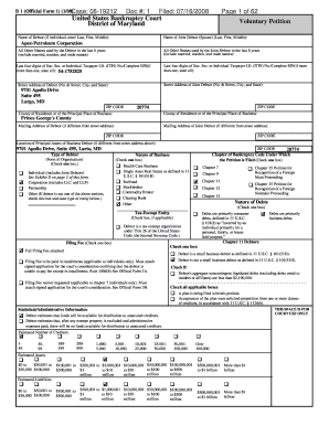 US Bankruptcy Voluntary Petition