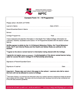 14-19 Programme Consent Form
